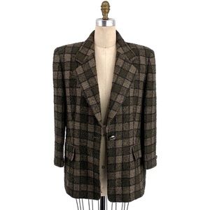 Escada Vintage Wool Check Oversized Boyfriend Blazer Sz 44